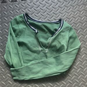 Urban outfitters cropped Green Long Sleeve Henley Shirt